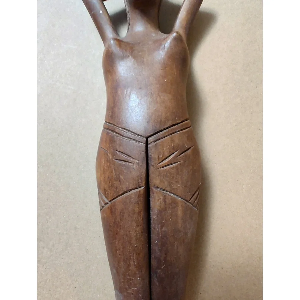 Vintage Wooden Nude Lady Nut Cracker Risqué Hand Carved Mid Century Modern 14